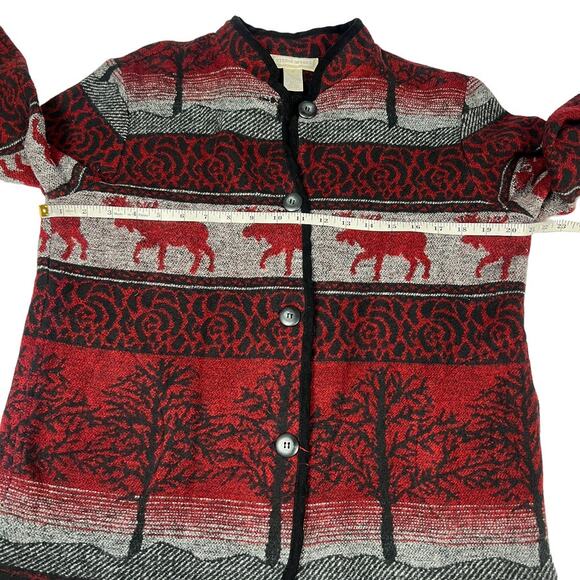 Studio Works Woven Jacket Button Front Elk Moose Fair Isle Cardigan Women's M - Picture 4 of 9